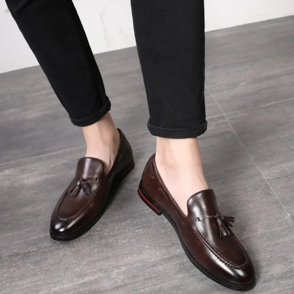 Santimon Mens US 6-11 Brown Fashion Loafers Leather Casual‎ Tassel Slip On Shoes
